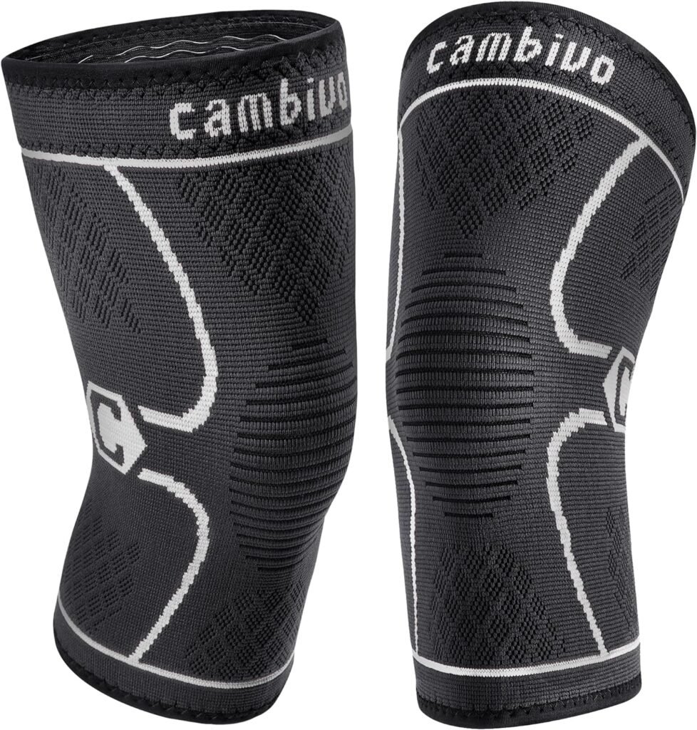 CAMBIVO 2 Pack Knee Brace, Knee Compression Sleeve for Men and Women, Knee Support for Running, Workout, Gym, Hiking, Sports (Black,Large)