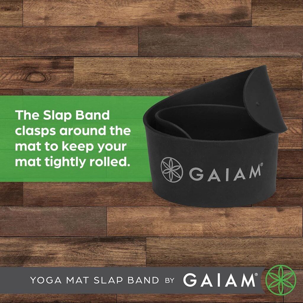 Gaiam Yoga Mat Strap Slap Band - Keeps Your Mat Tightly Rolled and Secure with One Snap - Strong Clasp for Yoga Mat Storage and Travel - Fits Most Size Mats (20L x 1.5W), Black