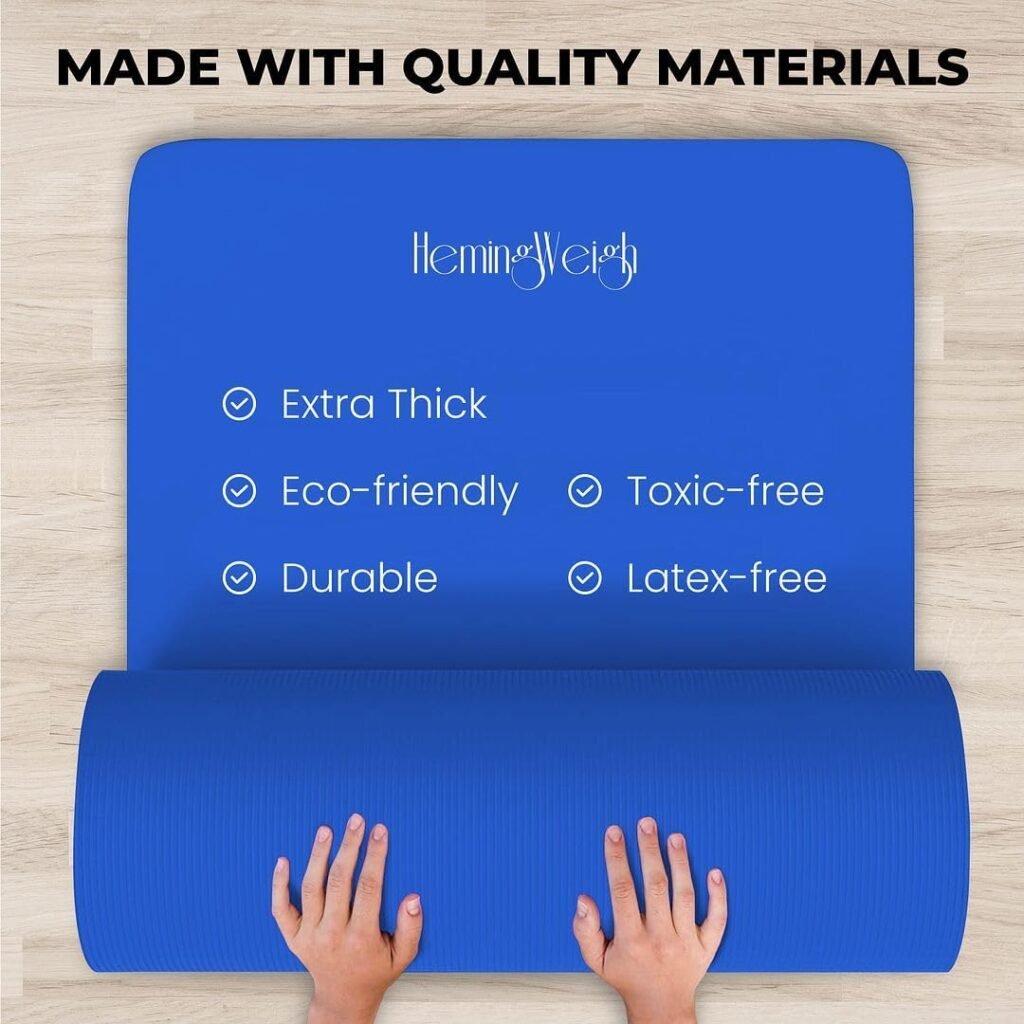 HemingWeigh Yoga Mat Thick, Yoga Set for Home Workouts, 1/2 Inch Thick Yoga Mat for Women, Men, Non Slip Yoga Mat with Yoga Foam Blocks, Yoga Strap, 2 Microfiber Towels, Beginner Friendly