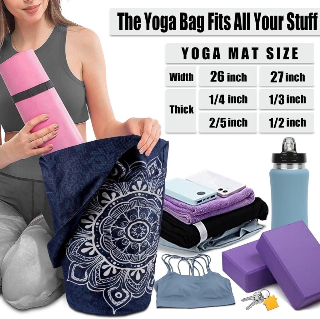 Yoga Mat Bags and Carriers Fits All Your Stuff,Yoga Mat with Bag With Large Side Pocket  Zipper Pocket,Yoga Gifts for Women and Yoga Lover