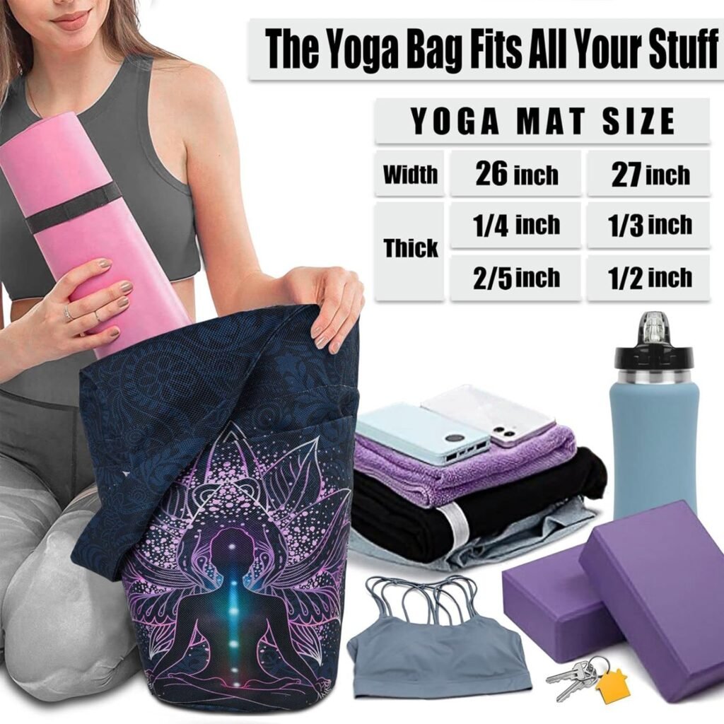 Yoga Mat Bags and Carriers Fits All Your Stuff,Yoga Mat with Bag With Large Side Pocket  Zipper Pocket,Yoga Gifts for Women and Yoga Lover