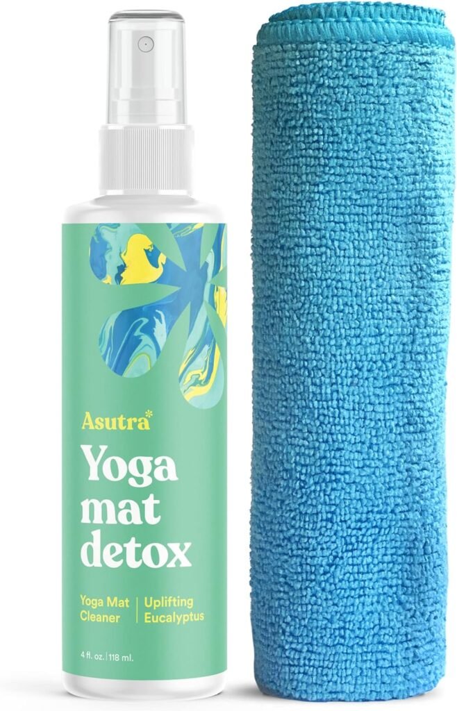 ASUTRA Yoga Mat Cleaner Spray (Uplifting Eucalyptus), 4 fl oz - No Slippery Residue, Organic Essential Oils, Deep-Cleansing for Fitness Gear  Gym Equipment, Microfiber Towel Included