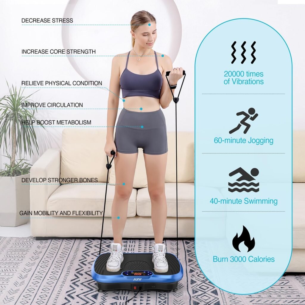 AXV Vibration Plate Fitness Platform Exercise Machine Vibrating Lymphatic Drainage Shaking Full Body Shaker Workout Vibrate Stand Shake Board Sport Gym for Weight Loss Fat Burner for Women Men
