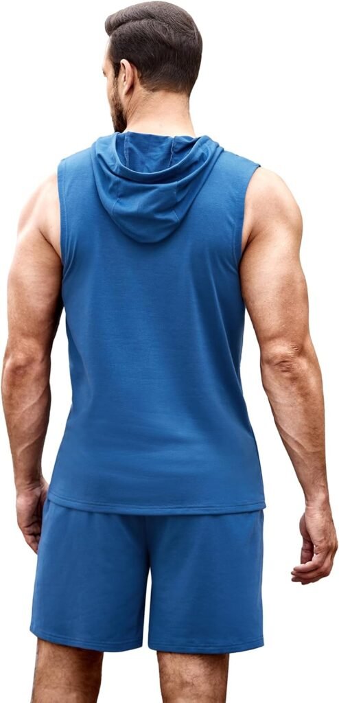 COOFANDY Mens Workout Hooded Tank Tops Sleeveless Gym Shirt Sweat Shorts Hoodie Set 2 Piece Outfits Jogging Suits