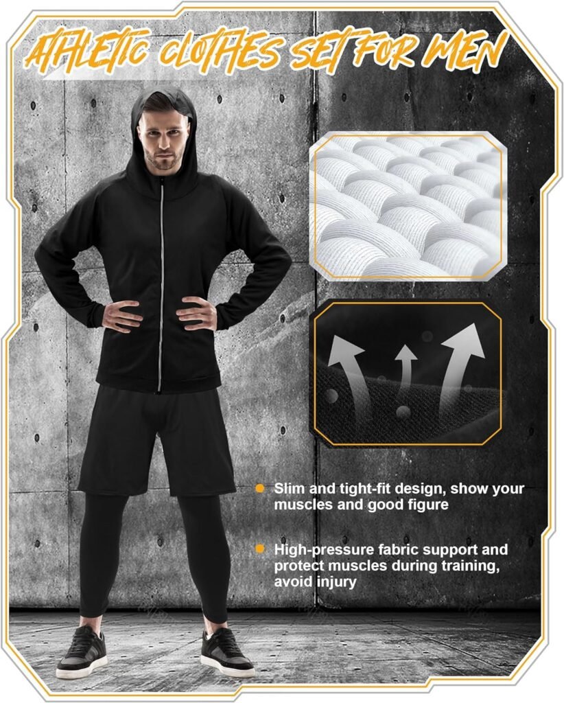 Hicarer 10 Pcs Mens Compression Sets Athletic Pants Shirt Shorts Jacket Gym Clothes Workout Sets for Sport Running Fitness