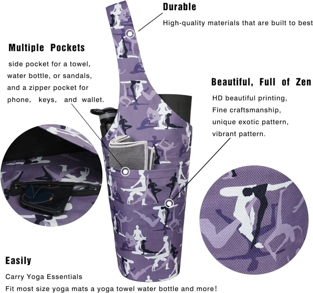 Fashion Printed Yoga Mat Bag with Large Side Pocket  Zipper Pocket Long Tote Yoga Bag Fit Most Size Mats - Holds More Yoga Accessories