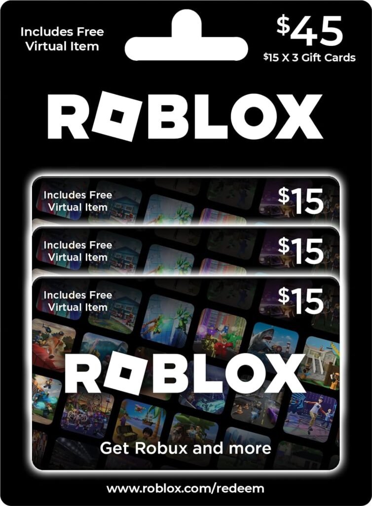Roblox Physical Gift Cards, Multipack of 3 x $15 [Includes Free Virtual Item] [Redeem Worldwide]