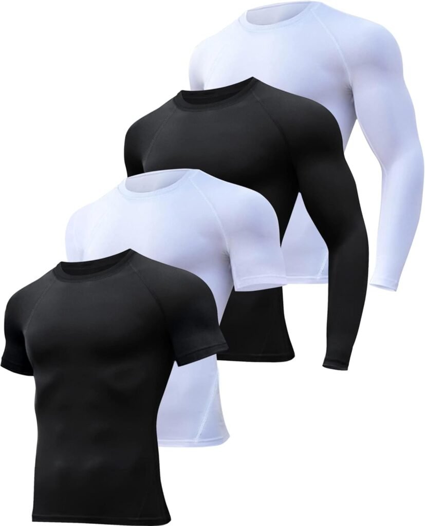 4/5 Pack Workout Compression Shirts Men Long/Short Sleeve Rash Guard Athletic Undershirt Gear T Shirt for Sports